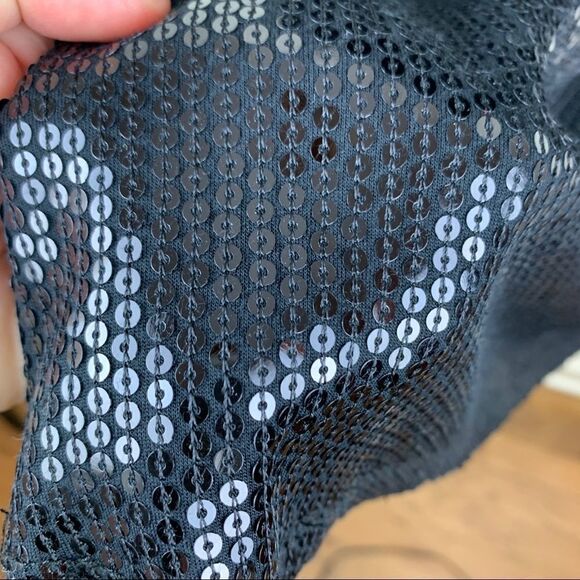 VELVET Black Sequined Cap Sleeve V-Neck Cocktail Dress M‎ - Picture 2 of 14